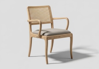 Fototapeta premium Vintage wooden armchair with light green upholstery and armrests