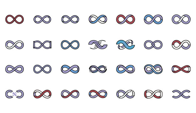 Infinity icon set. Infinity, eternity, infinite, endless, loop symbols. Unlimited infinity collection icons flat style - stock vector
