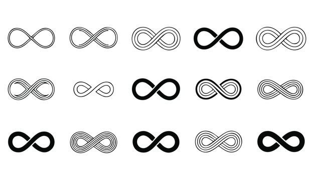 Infinity icon set. Infinity, eternity, infinite, endless, loop symbols. Unlimited infinity collection icons flat style - stock vector
