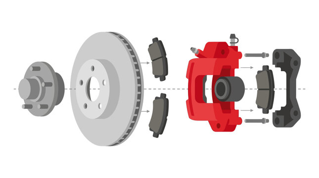 Disassembled car brake system components.