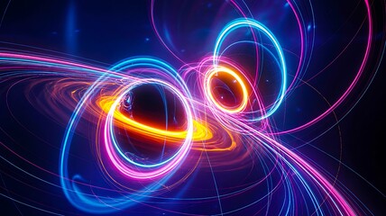 Obraz premium Abstract neon light rings with glowing colorful lines futuristic digital background