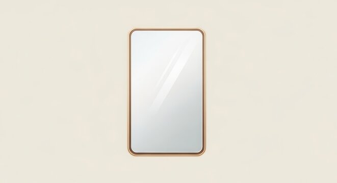 Elegant minimalist rectangular mirror with rounded corners and a slim wooden frame on a light