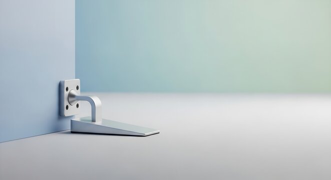 Modern minimalist doorstop securely holding a contemporary door in a serene interior space