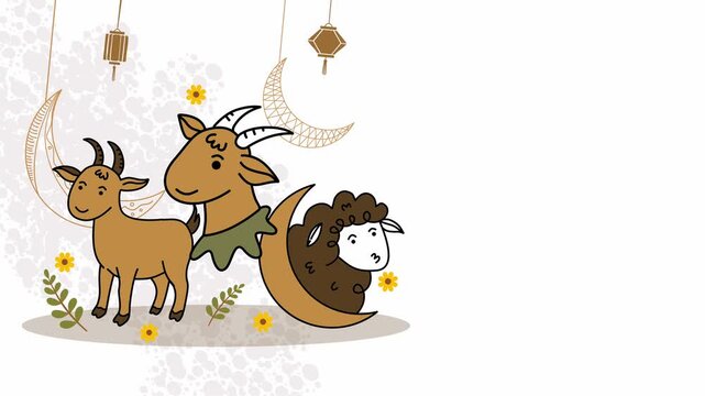 cute goats and sheep celebrating the holy eid al adha