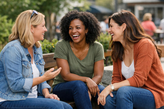 group of friends sitting on bench in park