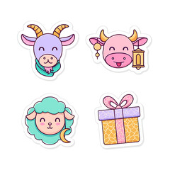 Obraz premium Cute Eid al-Adha Animal Celebration Sticker Pack