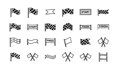 Race flag line icon set checkered start finish competition outline vector collection © MD