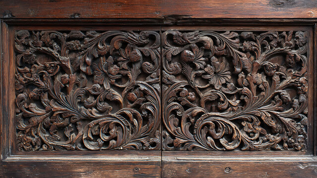 Intricate Traditional Malay Wood Carving on Antique House Door