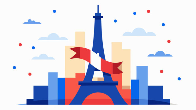 Eiffel tower illustration with hot air balloons in the background