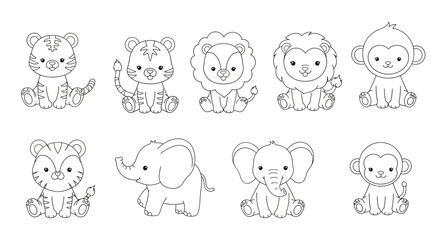 Fototapeta premium Cute cartoon animals for kids coloring book fun wildlife illustrations
