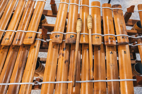 Thai gamelan musical equipment,mahori or gamelan is a form of Thai classical ensemble which was traditionally played, Thailand,Traditional wooden xylophone