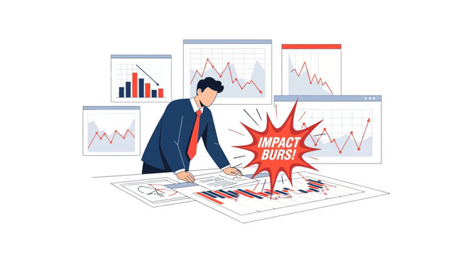 Businessman analyzing financial data with graphs showing market volatility
