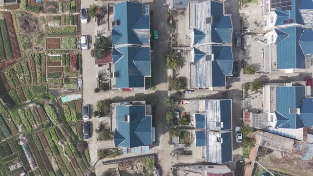aerial view of modern blue residential buildings