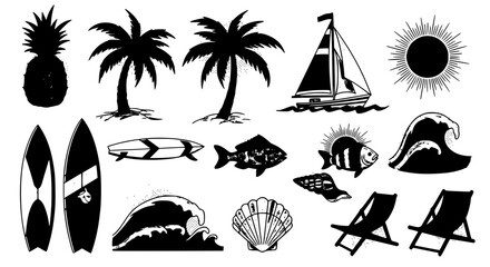 Obraz premium Vintage Beach Lifestyle Illustration Set for Travel Marketing and Branding