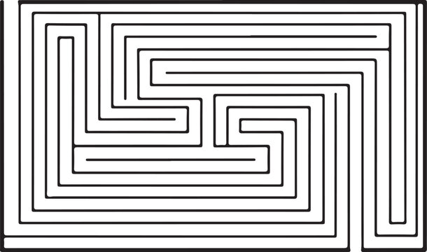 Black and white maze, complex labyrinth, puzzle illustration, vector graphic