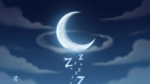 crescent moon night sky clouds sleep zzz loop animation