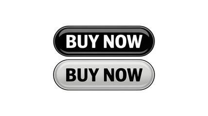 Fototapeta premium Two 'buy now' buttons in black and white on a plain background for online shopping or call to action
