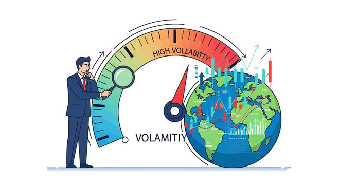 Businessman analyzing financial markets volatility with world globe chart