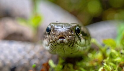 Fototapeta premium Close up of a non venomous snake looking at camera in natural environment