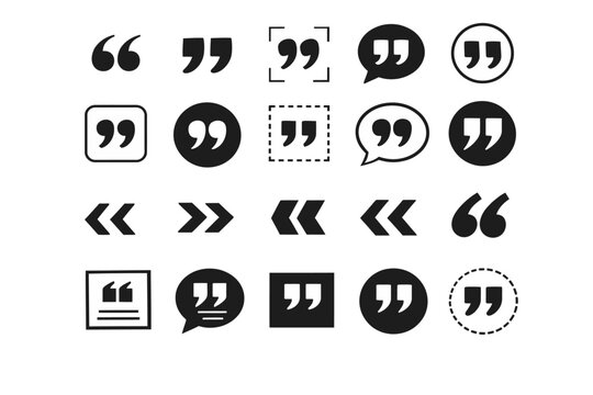 Quotation mark icons various designs, double commas and guillemets.