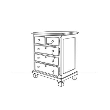 Vintage chest of drawers line drawing on minimalist gray background