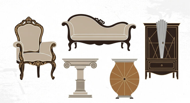 Collection of Antique Furniture Pieces in Classic Style.