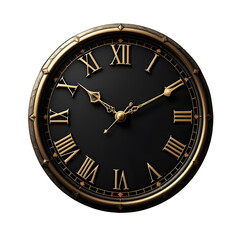 Fototapeta premium A clock face with Roman numerals, the hands pointing to midnight, set against a transparent background