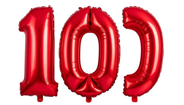 A large red metallic balloon number 100