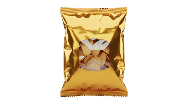 Golden foil snack packaging with biscuits inside isolated on transparent background isolated and transparent background