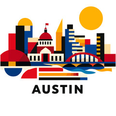 Fototapeta premium Austin Cityscape Flat Design Vector Illustration
