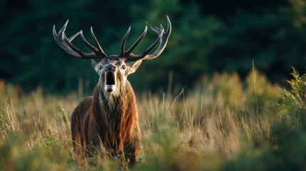 Fototapeta premium Roaring stag in natural habitat