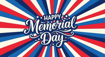 Fototapeta premium Happy memorial day patriotic background with star spangled radiating stripes