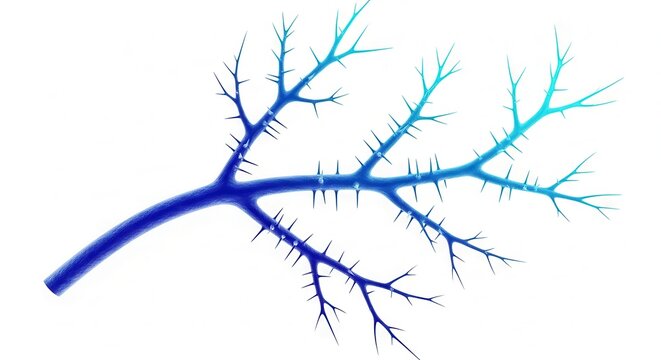 Intricate blue gradient branching structure with sharp thorn-like projections