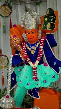 Close View of Lord Hanuman Statue in Hindu Temple