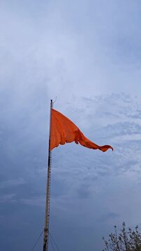 Traditional hindu bhagwa dhwaj waving in the wind