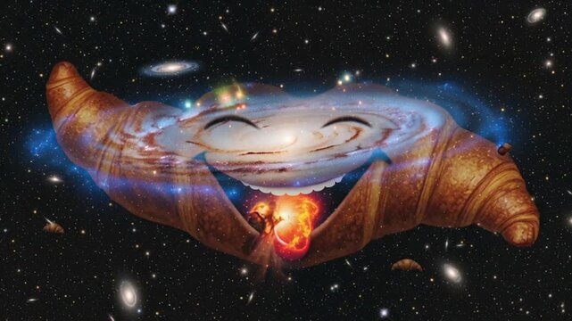 Smiling galaxy swirling in a cosmic conch shell