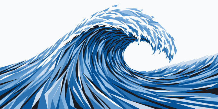 Abstract geometric blue ocean wave illustration with sharp triangular polygons abstract geometric polygonal elemental wallpaper background minimalist illustration splashing refreshing