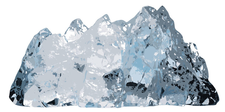 Irregular shaped ice block with jagged peaks and cold blue tones isolated on white background sharp edges and clear texture abstract irregular background transparent chilling material