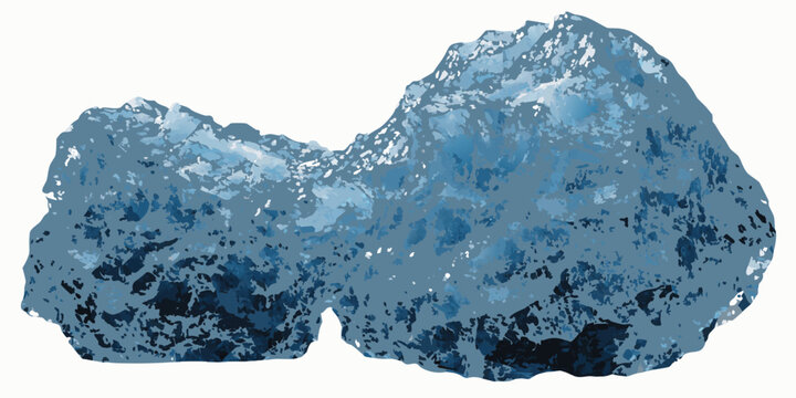 Large rough highly textured irregular blue-grey ice chunk or frozen rock formation abstractly representing a cold natural element or asteroid with ice block cold climate ice age frozen earth