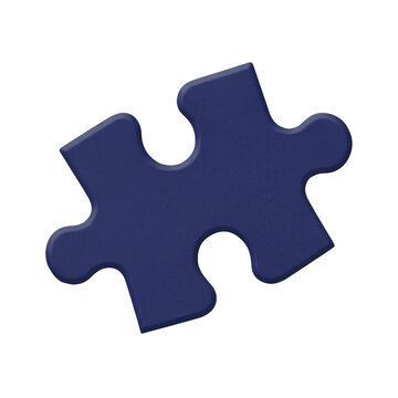 A single blue jigsaw puzzle piece, representing problem solving or teamwork, isolated on transparent background.