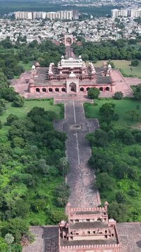 Vertical Aerial View of Akbar Tomb in Agra India