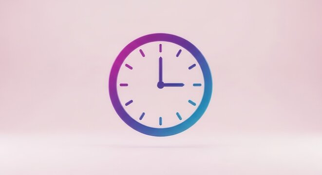 Vibrant gradient timepiece icon showing precise three o'clock on a soft pastel background