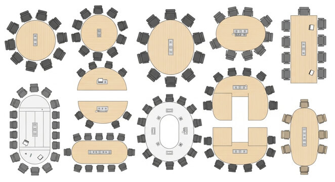 Various Meeting Room Table Layouts and Seating Arrangements.