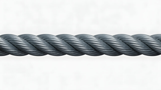 Thick gray rope with twisted strands on white background for industrial use