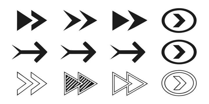 Set of various arrow icons and circular navigational buttons with direction navigation interface movement indicator isolated collection arrowhead creative abstract selection business