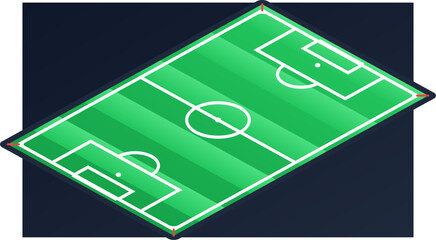 Hand-drawn isometric green soccer field with white line markings on dark background for sports and competition authentic illustration © isolatedgenerativeai