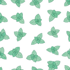 Mint Leaves Seamless Pattern. Herb Pattern Background. Botanical Pattern. Fresh Green Pattern. © khafid