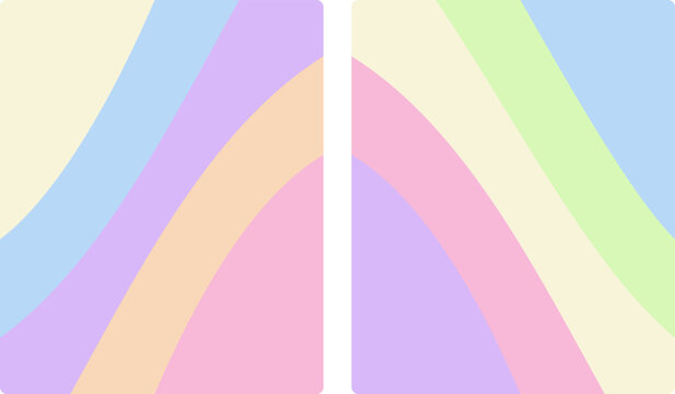 Hand-drawn minimalist abstract diptych featuring soft pastel colored diagonal flowing wavy liquid shapes geometric illustration