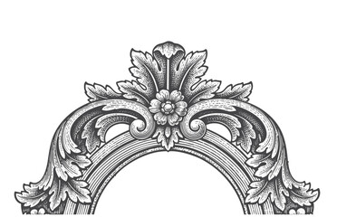 Vintage baroque frame leaf scroll floral ornament engraving border retro pattern antique style swirl decorative design element black and white filigree vector © Yolanda