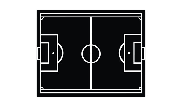 Top view of a soccer field with clear boundary lines, a central circle, and penalty areas, illustrating a classic football pitch layout.